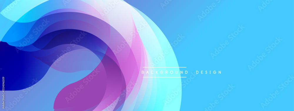 Poster Abstract flowing shapes, blue purple hues, modern design. Gradient background creates dynamic visual effect. Simple text overlay present.