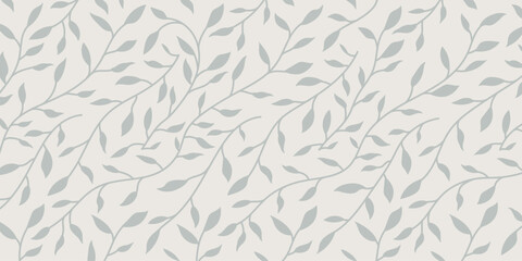 Minimal seamless leaf pattern vector with soft green vines. Elegant botanical design for fabric, wallpaper, packaging, and nature-inspired decor projects. © rochmuch
