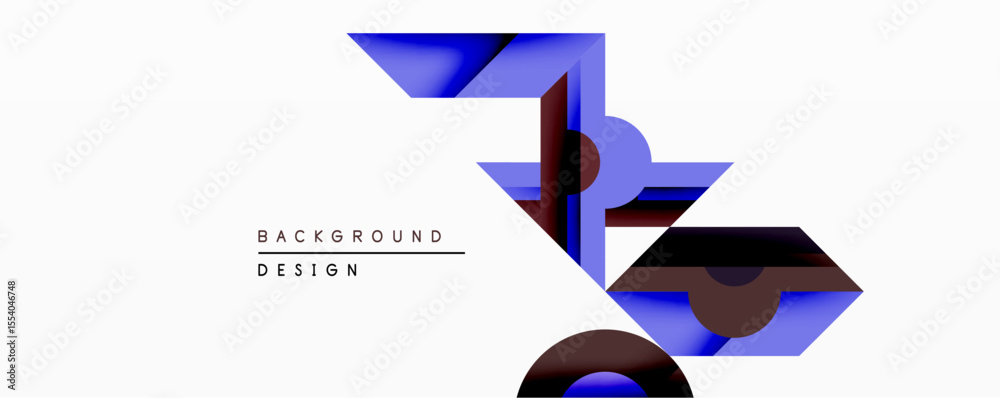 Poster abstract geometric design features layered blue, brown shapes. minimalist composition creates modern
