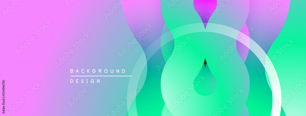 Poster Abstract background features vibrant pink, purple, green gradients. Overlapping circles create dynamic visual effect. Minimalist design.