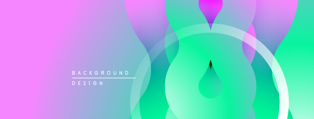 Abstract background features vibrant pink, purple, green gradients. Overlapping circles create dynamic visual effect. Minimalist design.