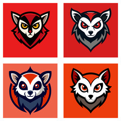 Obraz premium Four stylized animal portraits displayed in a grid format with distinct color backgrounds and designs