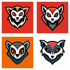 Obraz premium Collection of four cartoon lemur mascot logos with different color schemes and background colors shown