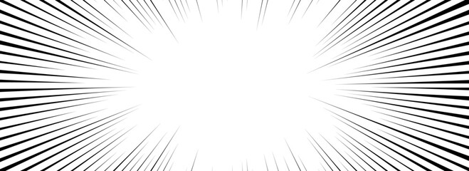 Comic speed lines background. Cartoon book explosion background. Superhero radial line pattern frame. Manga or anime sunburst wallpaper. Vector impact backdrop. Pop art flash beams or rays effect