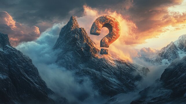 A big question mark is on top of the mountain.