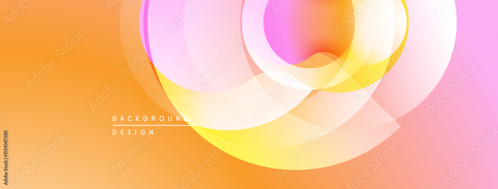 Poster Abstract colorful layers create dynamic visual effect. Soft gradients blend orange, yellow, pink hues. Modern design element.