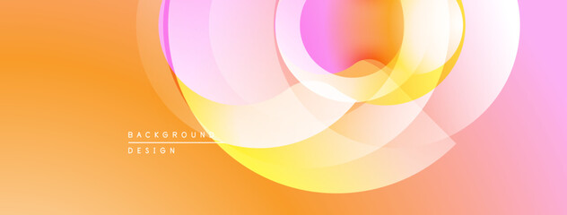 Abstract colorful layers create dynamic visual effect. Soft gradients blend orange, yellow, pink hues. Modern design element.