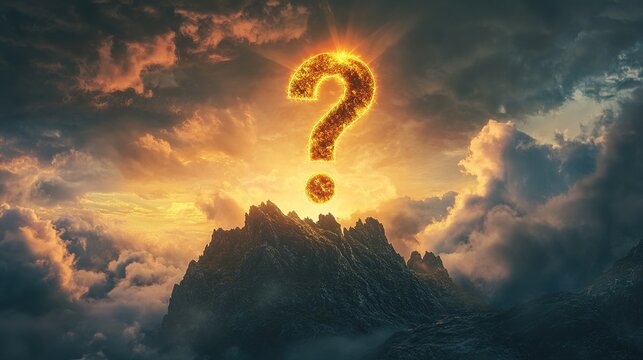 A big question mark is on top of the mountain.