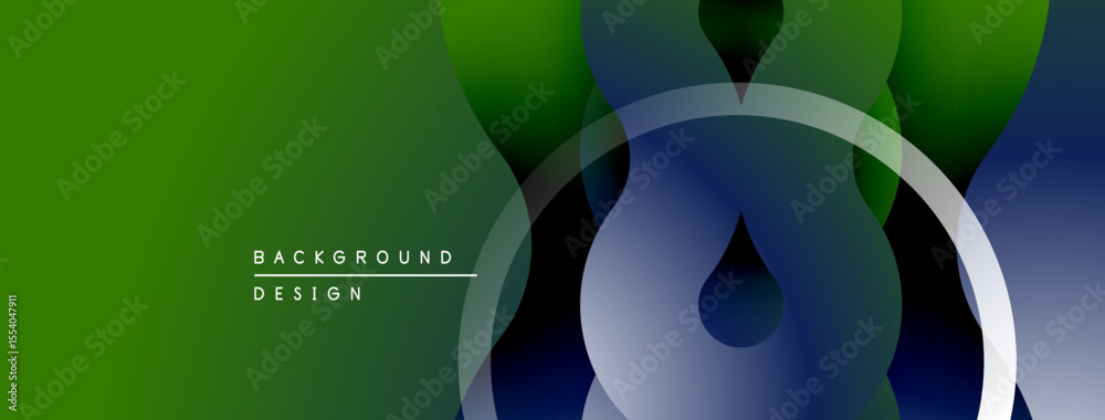Poster abstract green blue design. overlapping circles create fluid shapes, modern aesthetic. background el