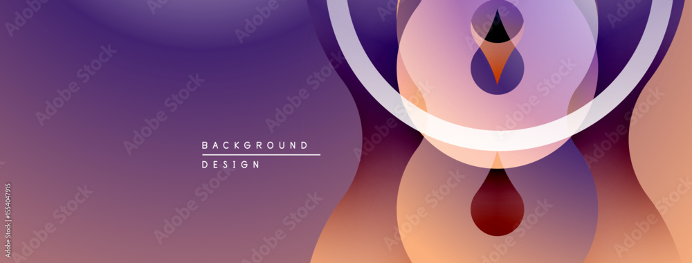 Poster Abstract purple, orange design. Overlapping circles create dynamic visual flow. Modern background for presentations, websites.