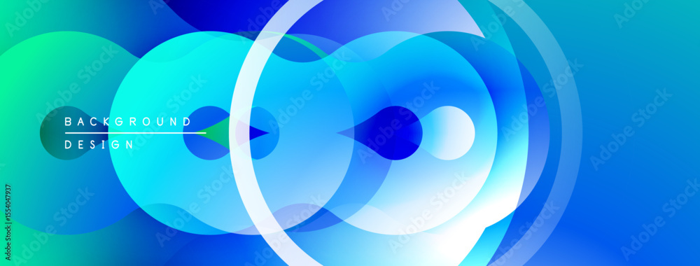 Poster abstract fluid shapes, vibrant blue hues, circular layers create modern background design. smooth gr