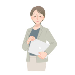 ノートパソコンを持ったキャリアウーマン