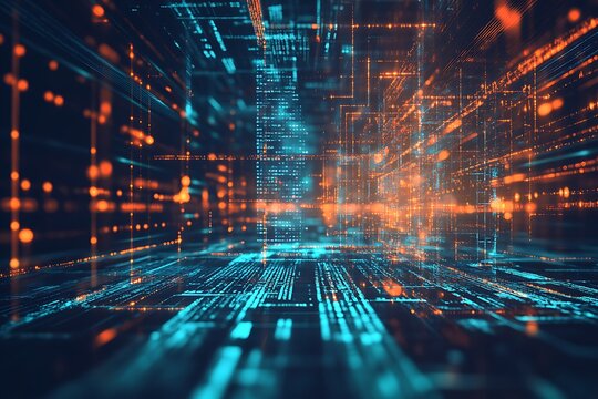 Digital technology background with abstract data stream and cyberspace visualization