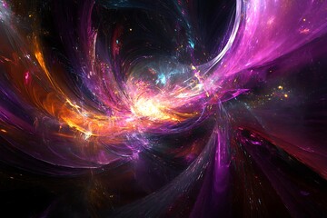 Abstract cosmic explosion of energy with vibrant swirls and bursts of light and color