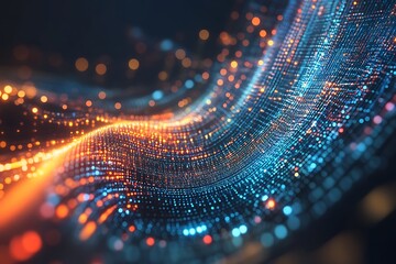 Abstract futuristic technology background with glowing dots and digital data stream