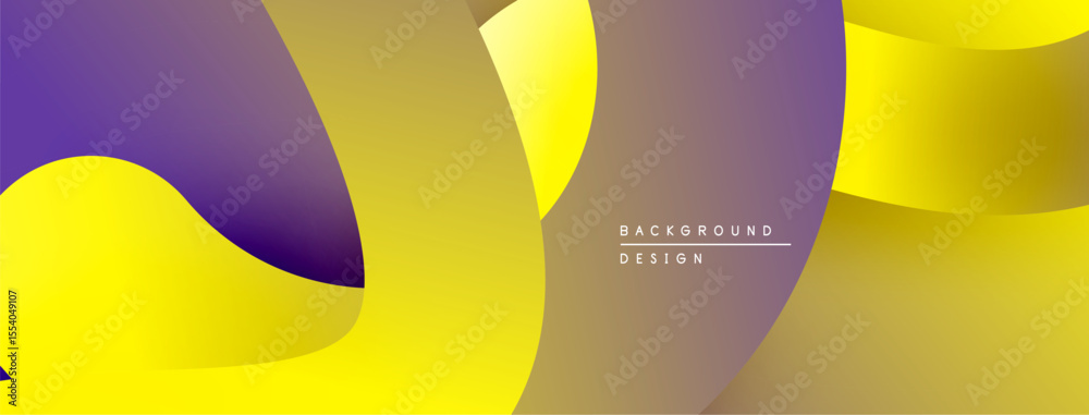 Poster abstract fluid shapes, vibrant yellow, purple hues. modern design, smooth gradients create dynamic c