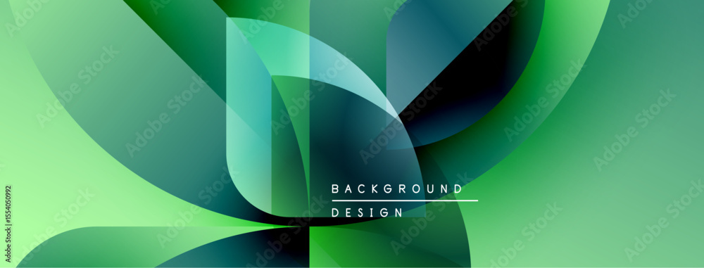 Aufkleber Abstract green gradients create dynamic flow. Overlapping shapes suggest movement, depth. Modern design feels fresh, energetic.