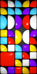 Abstract background with three - dimensional colored cubes and semicircles. Plastic colorful cubes background. Mosaic pattern with simle geometric convex multicolored shapes. 3d rendering
