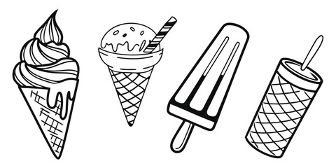 Outline Ice Cream Treats – Minimal Line Art of Frozen Desserts