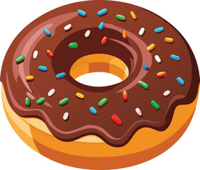 Vector Illustration of Chocolate Iced Donut Topped with Bright Sprinkles in Cartoon Style © TansirHossain