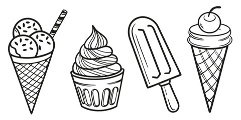 Outline Ice Cream Treats – Minimal Line Art of Frozen Desserts