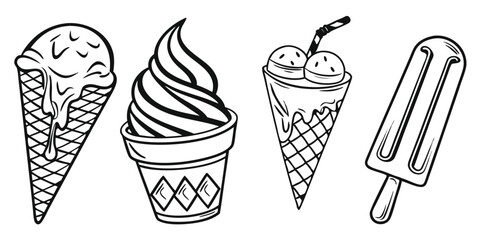 Minimal Ice Cream Vector Icons – Popsicles, Soft Serve, and Cones