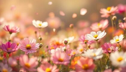 Vibrant bloom of pink and white flowers swaying in a gentle breeze.
