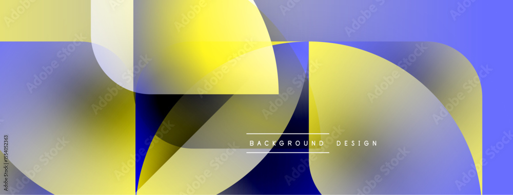 Poster Abstract geometric shapes overlap, creating vibrant color gradients. Blue, yellow dominate composition. Modern design element.