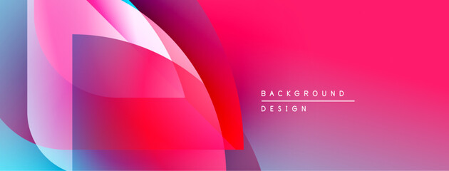 Abstract colorful layers create dynamic visual effect. Gradient shades blend, forming modern background design. Bright hues dominate composition.