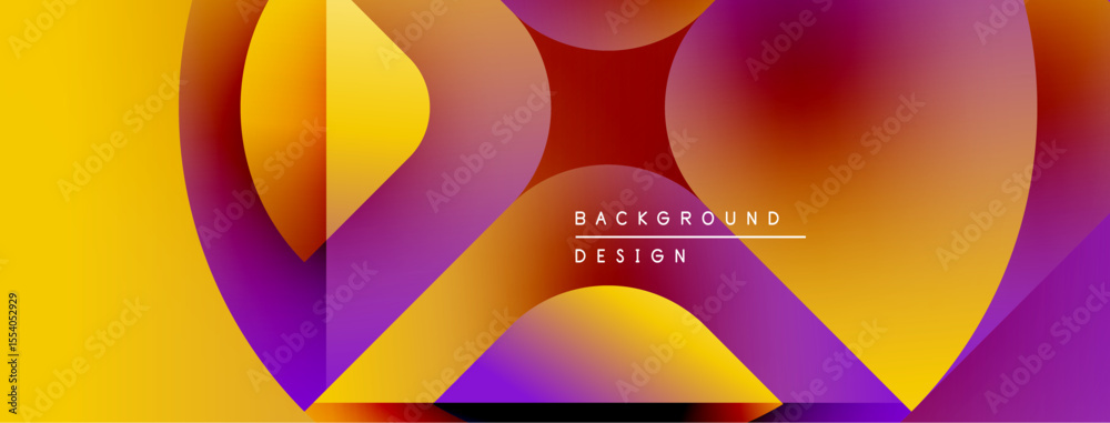Poster Abstract colorful shapes overlap, creating dynamic visual effect. Yellow, purple, red hues dominate composition. Modern design element.