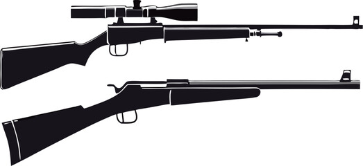 Illustration of two distinct rifles with sleek designs and contrasting styles.
