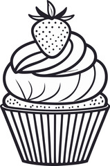 Delicious cupcake with a swirl of frosting and topped with a fresh strawberry.