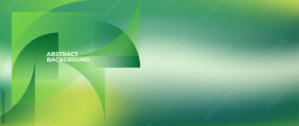 Poster smooth green abstract gradient background. with a collection of geometric objects on one side. dynam