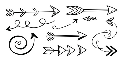 Scribble Arrow Set – Curved, Squiggly, and Spiral Vector Arrows in Sketch Style