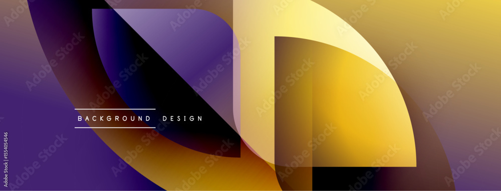 Poster Abstract geometric shapes overlap. Purple, gold hues create dynamic visual effect. Modern design element for backgrounds.