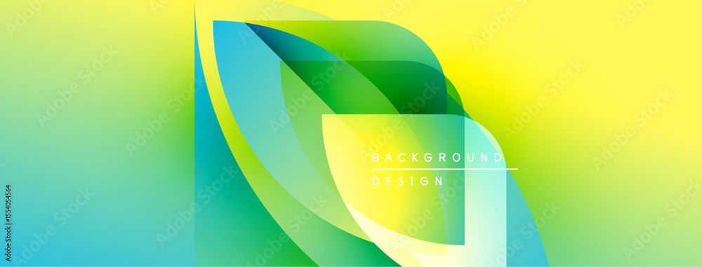 Aufkleber Abstract vibrant background features layered leaf shapes. Gradient colors blend yellow, green, turquoise creating dynamic visual effect. Text reads background design.
