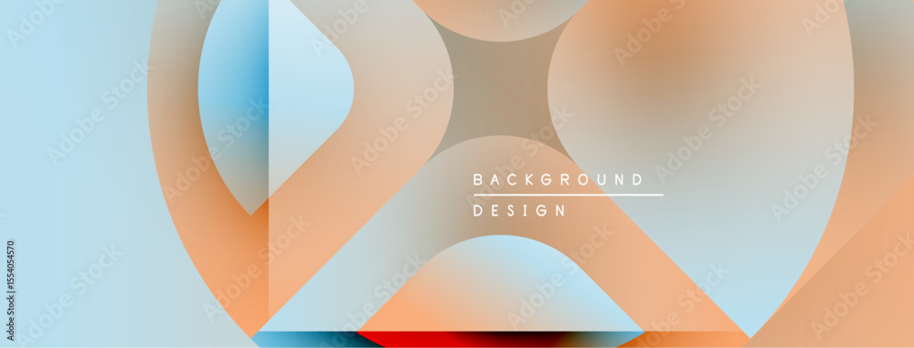 Poster Abstract geometric shapes overlap, creating soft color gradients. Background features light blue, peach, red hues. Minimalist design.