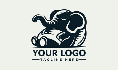 A stylized illustration of a sleeping baby elephant, designed for a logo.