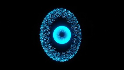 Abstract Animation of Glowing Blue Torus Surrounding a Sphere in Black Background Creates a Minimalist Futuristic Design - Powered by Adobe