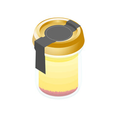 イラスト素材：瓶入りカスタードプリン。蓋付き。