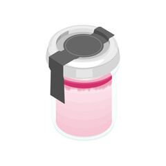 イラスト素材：瓶入りのいちごミルクプリン。蓋付き。