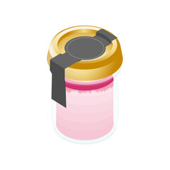 イラスト素材：瓶入りのいちごミルクプリン。蓋付き。