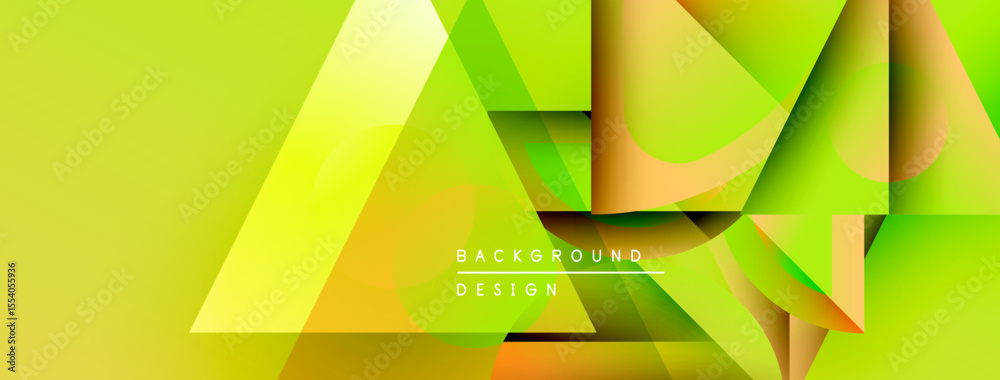 Aufkleber Abstract geometric shapes overlap, creating vibrant green, yellow gradients. Modern design elements suggest dynamic movement, visual texture.