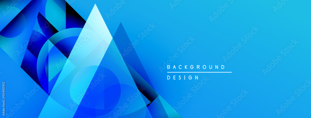 Poster Abstract blue geometric shapes overlap. Gradient shades create depth, modern visual appeal. Text reads background design.