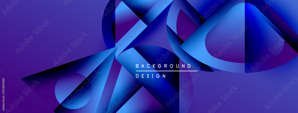 Poster abstract geometric shapes overlap, creating vibrant blue purple gradients. modern design suitable fo