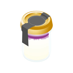 イラスト素材：瓶入りのブルーベリーのチーズミルクプリン。蓋付き。