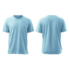plain light blue t-shirt mockup template, with view, front and back, isolated white and transparent background.