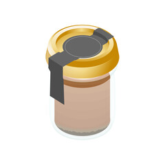 イラスト素材：瓶入りのチョコレートプリン。蓋付き。