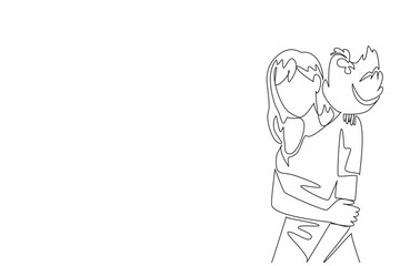 Continuous one line drawing hen perched on the shoulder of woman in casual clothes. Visiting the farm. Active pets. International Respect for Chickens Day. Single line draw design vector illustration