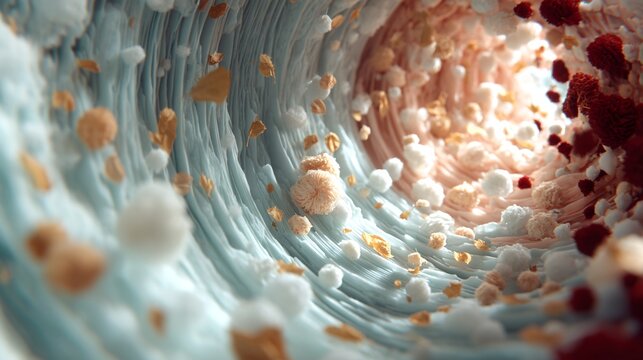 Abstract Representation of Gut Health with Glowing Elements